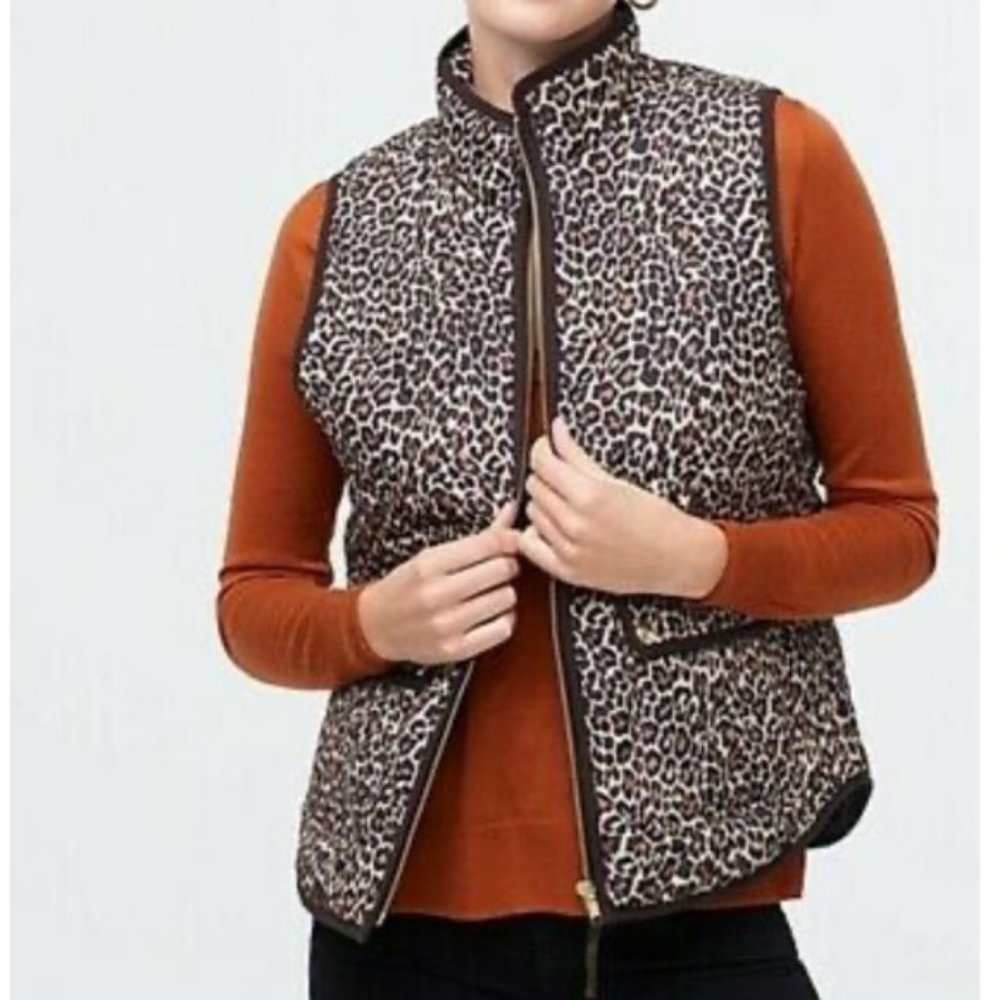 J Crew Women Leopard Animal Print Quilted Puffer Vest Jacket Small NEW AG538 - Picture 2 of 9